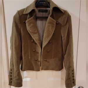ZARA Olive Green Brown Cotton Felt Cropped Military Jacket Small/Medium Like New